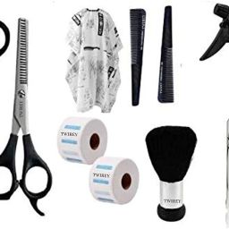 twirey 9In1 Professional Parlour Cutting Set(hair cutting scissorS + Thinning scissor+ Hair Cutting Sheet Apron + Neck Face Duster Brush + Comb +Spray bottle+ neck roll) (PACK OF 9) Personal Care Appliance Combo-9