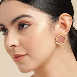 Anouk Gold Plated Beaded Geometric Studs Earrings-0