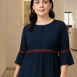 Style Quotient Women Lace Inserts Bell Sleeve Peplum Top-5