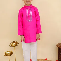 Aj DEZInES Boys Pink Cotton Full sleeves Solid Kurta Pyjama Set-image-54