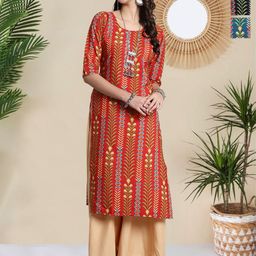 HERE&NOW Selection Of 3 Ethnic Motifs Printed Round Neck Straight Kurta-image-70