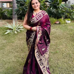 yourwish Woven Design Zari Art Silk Baluchari Saree-image-82