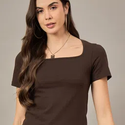 R.Code by The Roadster Lifestyle Co. Women Solid Scoop Neck Cotton T-shirt-image-9