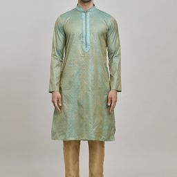 Arihant Rai Sinha Floral Woven Design Mandarin Collar Jacquard Straight Kurta & Churidar-image-19