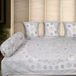 INDHOME LIFE 6-Pcs White & Grey Printed Pure Cotton Diwan Set-image-29