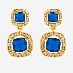 Kushal's Fashion Jewellery Gold-Plated Square Shaped Zircon Studded Drop Earrings-picture-2