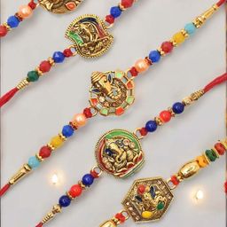 MEIRA JEWELLERY 7 Pcs Mauli Thread Rakhi with Roli Chawal & Greeting Card-image-34