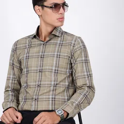 IVOC Slim Fit Tartan Checks Checked Spread Collar Cotton Formal Shirt-picture-23