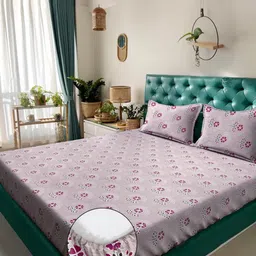 Klotthe Pink & Purple Floral Printed 400 TC Cotton King Bedsheet Set 2.50 m x 2.25 m-picture-21