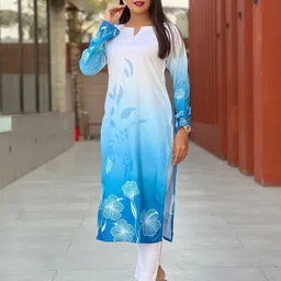 BINDUDI Floral Printed Notch Neck Chanderi Cotton Straight Kurta-image-73