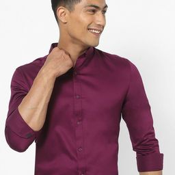 The Collection Classic Spread Collar Slim Fit Casual Silk Shirt-image-49