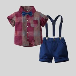 LULU & SKY Boys Checked Shirt Collar Pure Cotton Shirt with Shorts-image-70