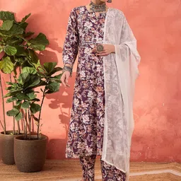 Shae by SASSAFRAS Floral Printed Cambric Cotton Straight Kurta With Palazzos & Dupatta-picture-15