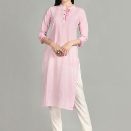 Fourleaf Striped Mandarin Collar Cotton Straight Kurta-25
