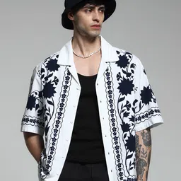 Jack & Jones Men Cuban Collar Floral Printed Cotton Casual Shirt-picture-5