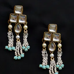 BeAbhika Silver-Plated Kundan Studded Contemporary Drop Earrings-44