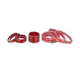 SOMIL Set Of 12 Red Alloy Artificial Stones & Beads Bangles-picture-2