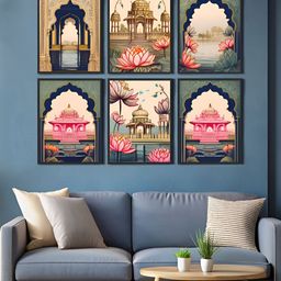 999Store Beige & Pink 6 Pieces Canvas Abstract Wall Paintings-picture-48