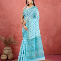 Jevi Prints Ethnic Motifs Printed Pure Cotton Block Print Saree image 2