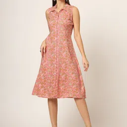 Chandbaali Shirt Collar Printed A-Line Midi Dress-picture-5