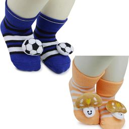 NESKA MODA 6 To 12 Months Baby Set Of 2 Pair Cotton Anti Slip Face Ankle Socks/ Booties-image-27