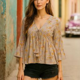 CORSICA Floral Print Flared Sleeve Georgette Top-picture-15