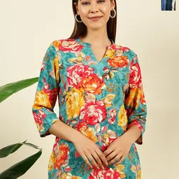 THE FAB FACTORY Women Pack of 2 Floral Printed Mandarin Collar Top-picture-9