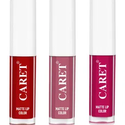 CARET ORGANIC Set Of 3 Super-Pigmented Liquid Matte Lipsticks -2ml Each -Shades -5-28