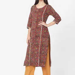 Fourleaf Floral Printed Round Neck Pure Cotton Straight Kurta With Trousers-image-46