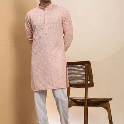Pro-Ethic STYLE DEVELOPER Floral Embroidered Mandarin Collar Pure Cotton Kurta & Pyjamas-image-83