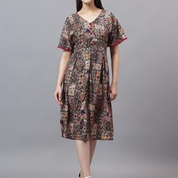 SAAKAA Geometric Printed V-Neck Flared Sleeve Fit and Flare Midi Dress-picture-10