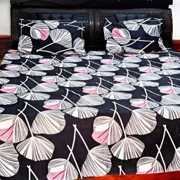 V.R.ENTERPRISES Black & Grey Floral 210 TC Queen Bedsheet with 2 Pillow Covers-image-84