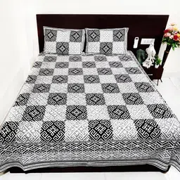 Marika Black & White Ethnic Motifs 180 TC King Bedsheet with 2 Pillow Covers-picture-30