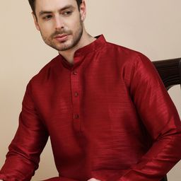 Anouk Rustic Men Solid Mandarin Collar Knee Length Silk Kurta-picture-28