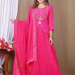huuhambay Women Pink & Gold Lehenga & Blouse With Dupatta-image-52