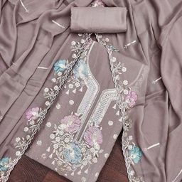 DIVASTRI Floral Embroidered Sequinned Georgette Unstitched Dress Material-image-83