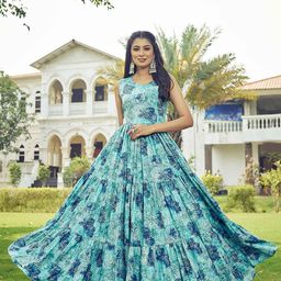 Chandbaali Floral Printed Fit & Flare Maxi Ethnic Dresses-image-33