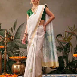 Silk Land Floral Zari Silk Blend Saree-image-67