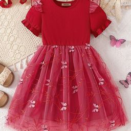INCLUD Girls Animal Printed Applique Puff Sleeve Fit & Flare Cotton Dress-image-8