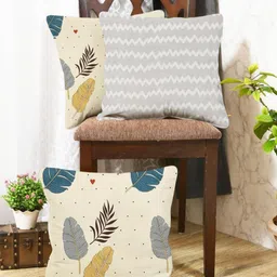 IVAZA Cream-Coloured & Blue Set of 3 Ethnic Motifs Square Cushion Covers-4