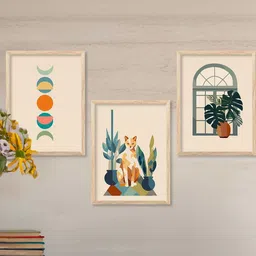 WALLLANE Brown & Green 3 Piece Wood Wall Paintings-1