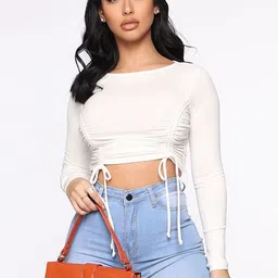 LULU & SKY Women Gathered Detail Crop Fitted Top-image-77