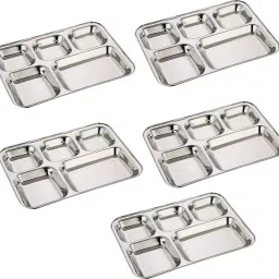 Stainless Steel Divided Trays Plate 5 Compartment Bhojan Thali Dinner Plate-image-50