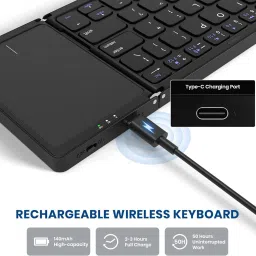 DITCAFOS Foldable Bluetooth Keyboard with Touchpad, Tri-Folding Wireless Mini Keyboard Wired USB, Wireless Handheld Multi-device Keyboard Compatible with Desktop, Laptop, Tablet, iPad, Mac multimedia_keys,Foldable Bluetooth Keyboard with Touchpad, Tri-Folding Wireless Mini Keyboard image 4
