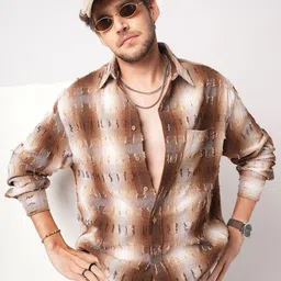 VASTRADO Classic Plaid Checked Cutaway Collar Boxy Fit Cotton Casual Shirt-image-20
