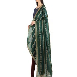 Karthav Fashion Floral Embroidered Silk Dupatta With Phulkari image 3