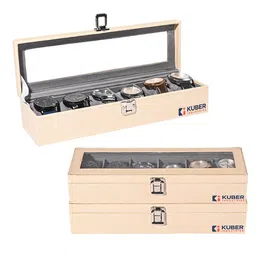 Kuber Industries 3-Pcs Cream-Colored & Grey 6 Slots Wrist Watch Organisers-12