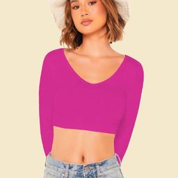 Dream Beauty Fashion Women V Neck Long Sleeves Crop Fitted Top-image-85