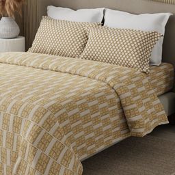 Boutique Living India Beige & White Ethnic Motifs 200 TC Queen Bedsheet with 2 Pillow Covers-image-59