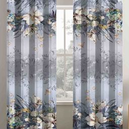 Aura Grey & White 2 Pieces Floral Printed Long Door Curtains-image-43